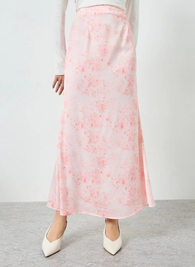 Light Pink Floral A-Line Maxi Skirt